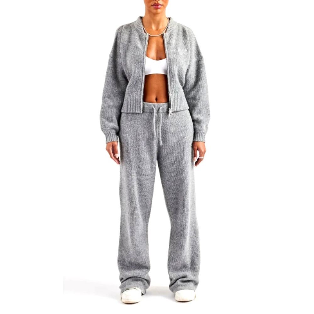 Cernucci SET Gray Knitted Zip Bomber & Straight Leg Trouser Set Size M